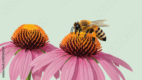 A bee collects nectar from a pink coneflower blossom