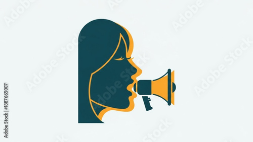 Woman Speaking into Megaphone, Announcement Concept, Isolated on White Background