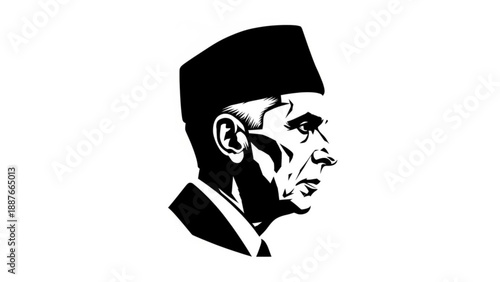 Malay Man Portrait Silhouette Isolated on White Background