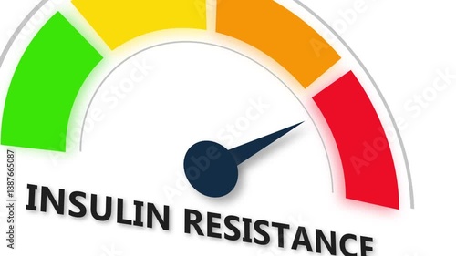 Animated insulin resistance level meter moving from high level to normal level, ideal for concept.