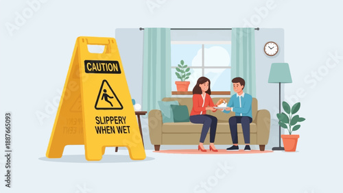 A couple sits on a couch sharing a meal with their small dog