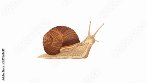A detailed illustration of a brown snail moving slowly on a white background