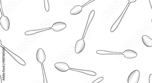 Spoon cutlery pattern illustration in black outline style for kitchen backgrounds restaurant branding and tableware designs