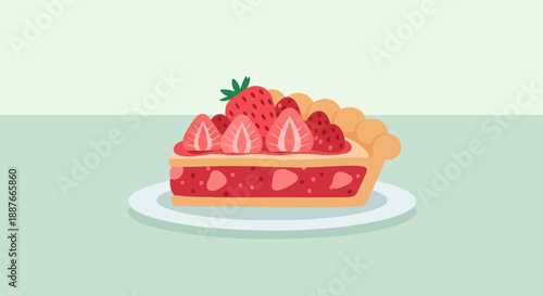 A delicious slice of strawberry pie, topped with fresh whole and sliced strawberries