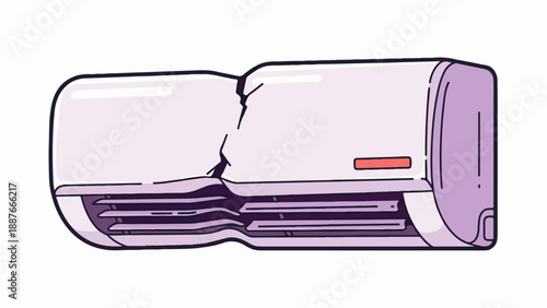 A cracked air conditioner unit depicted with a light purple exterior and dark purple vents