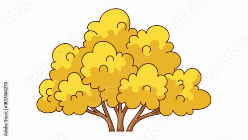 A cartoonish yellow tree with fluffy foliage on a white background