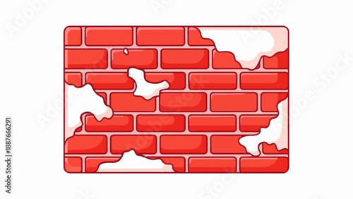 A cartoonish red brick wall with patches of snow