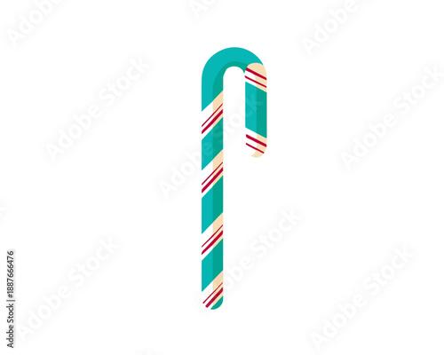 Ilustracja graficzna laski cukrowej w kolorze turkusowym z czerwonymi paskami na przezroczystym tle.