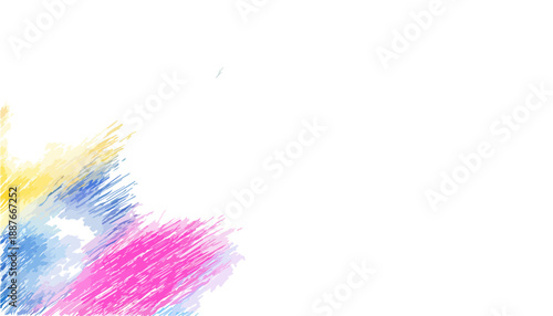 Abstrakcyjne kolorowe pociągnięcia pędzlem w kolorach żółtym, niebieskim i różowym na przezroczystym tle.