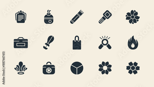 Collection of Simple Black Icons Representing Various Concepts.