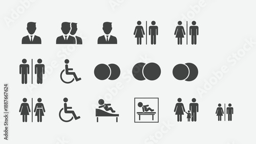 Collection of various restroom and accessibility icons.