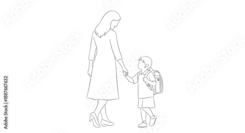 Mother and Child Holding Hands Walking Together.