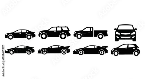 Collection of Diverse Car Silhouettes and Icons.