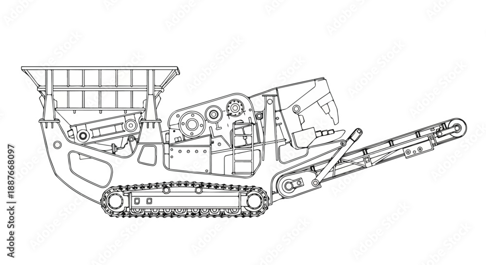 Fototapeta premium Detailed Line Art Illustration of a Heavy Industrial Machine
