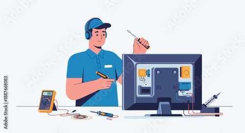 Computer Repair Technician Inspecting Electronics Components