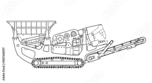 Detailed Line Art Illustration of a Heavy Industrial Machine