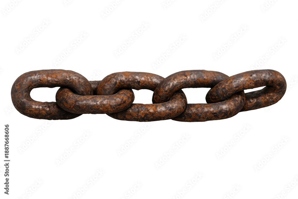 Fototapeta premium Rusty metal chain on transparent background. Links showing corrosion, strength, limitation, security, and industrial themes