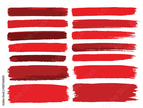 다양한 붉은색 톤의 붓 터치 브러시 스트로크 질감, 투명한 배경에 디자인 요소로 사용