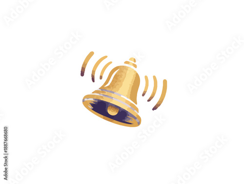 Złoty, dzwoniący dzwonek alarmowy z falami dźwiękowymi na białym tle, izolowany wektor.