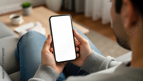 Holding a Smartphone: A person is seen from the back, engrossed in a smartphone, providing a unique perspective that emphasizes the focus on technology.