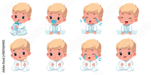 blond baby boy kid expressions set