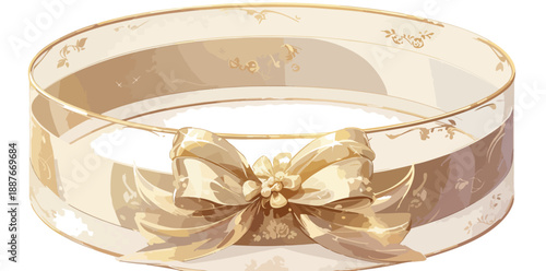 고급스러운 금색 리본 장식이 달린 투명한 원형 선물 상자, 축하와 특별한 날을 위한 포장