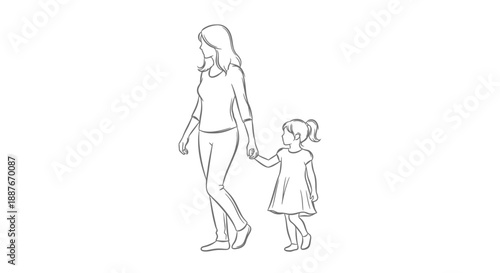 Mother and Daughter Holding Hands Walking Together.