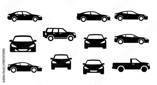 Collection of black car silhouettes in various views.