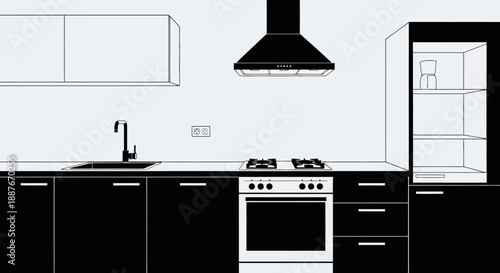 Modern Kitchen Interior Design With Appliances.