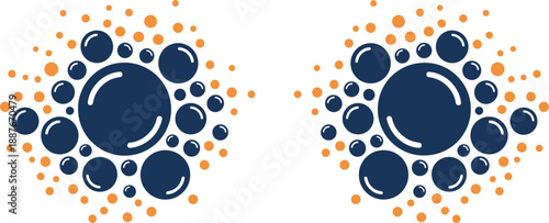 Abstract bubble cluster vector design with circular particles and dotted elements forming organic shapes isolated on white background