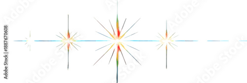 투명한 배경에 빛나는 별 모양의 화려한 빛 효과가 여러 개 있습니다.