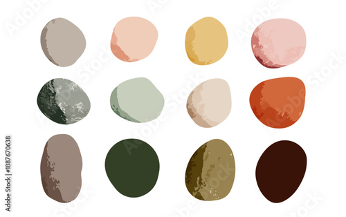 다양한 색상의 추상적인 유기적 모양들이 투명한 배경에 모여 있는 모습