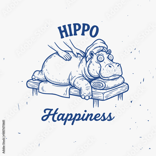 Cute Hippo Enjoying a Relaxing Spa Massage Treatment.