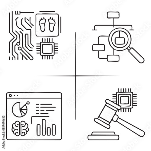Circuit board footprints processor flowchart and gavel technology computer chip