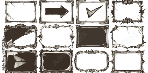 다양한 장식적인 프레임과 기호가 포함된 빈티지 일러스트레이션 세트