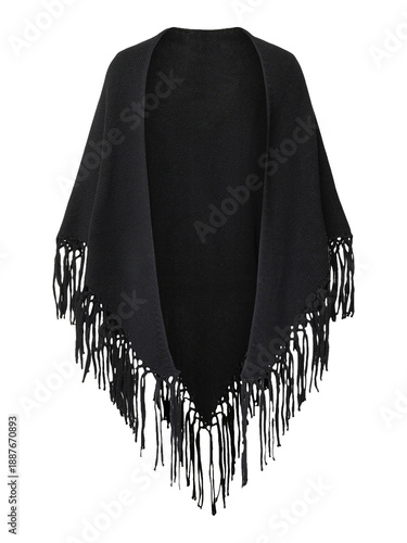Cuadro en lienzo Black shawl with fringe isolated on transparent background