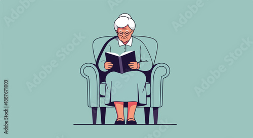 Elderly Woman Reading Book in Comfortable Armchair Illustration