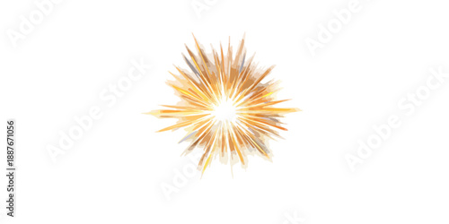 밝고 빛나는 금색 폭발 효과, 투명한 배경 위에 추상적인 에너지 방출