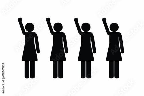 set of Empowered Woman Raising Fist Silhouette Vector, Social Justice Concept Illustration