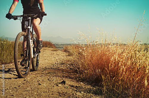 Wallpaper Mural Fitness, cycling and legs of person on bike for sports, training and challenge in nature. Exercise, workout and health with athlete on bicycle outdoor with gravel path, countryside or field for space Torontodigital.ca