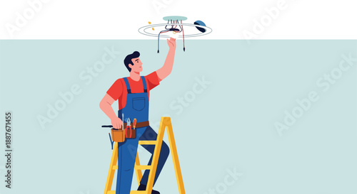 Electrician Installing or Repairing a Ceiling Light Fixture