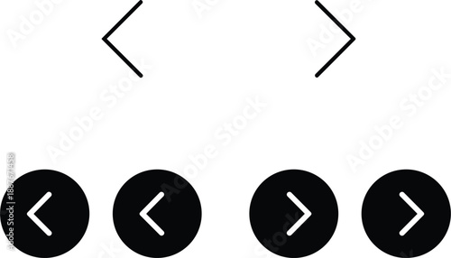 Arrow navigation icon set vector with left and right direction buttons for interface design isolated on white background