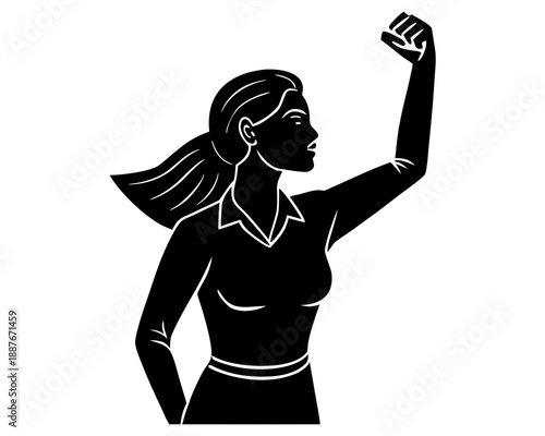 Woman Fist Raised Silhouette, Feminism and Human Rights Symbol Vector Art
