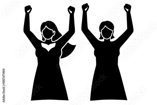 Woman raising fist for equality silhouette vector illustration, isolated on white background