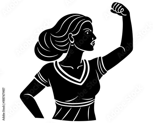 Woman Fist Raised Silhouette, Feminism and Human Rights Symbol Vector Art