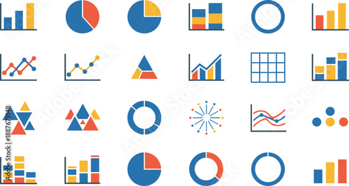 Business analytics infographic icon set vector with charts graphs diagrams and data visualization elements isolated on white background