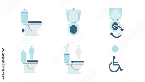 Modern Toilet Icon Set with Accessibility Symbols.