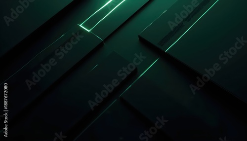 Elegant Abstract Design Using Thin Green Neon Light Lines