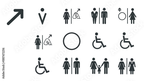 Collection of various restroom and accessibility signs.