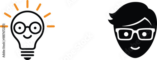 Creative idea light bulb and male avatar icon set vector representing innovation thinking and user profile isolated on white background